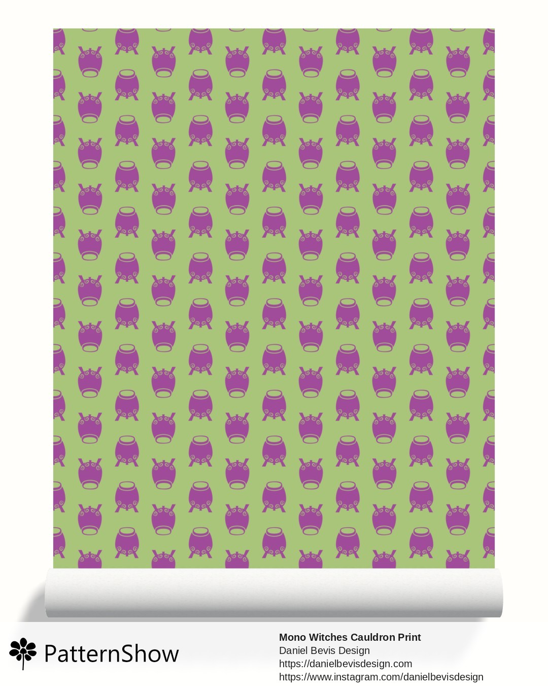 Mono Witches Cauldron Print wallpaper - Ghoulish Purple and Green