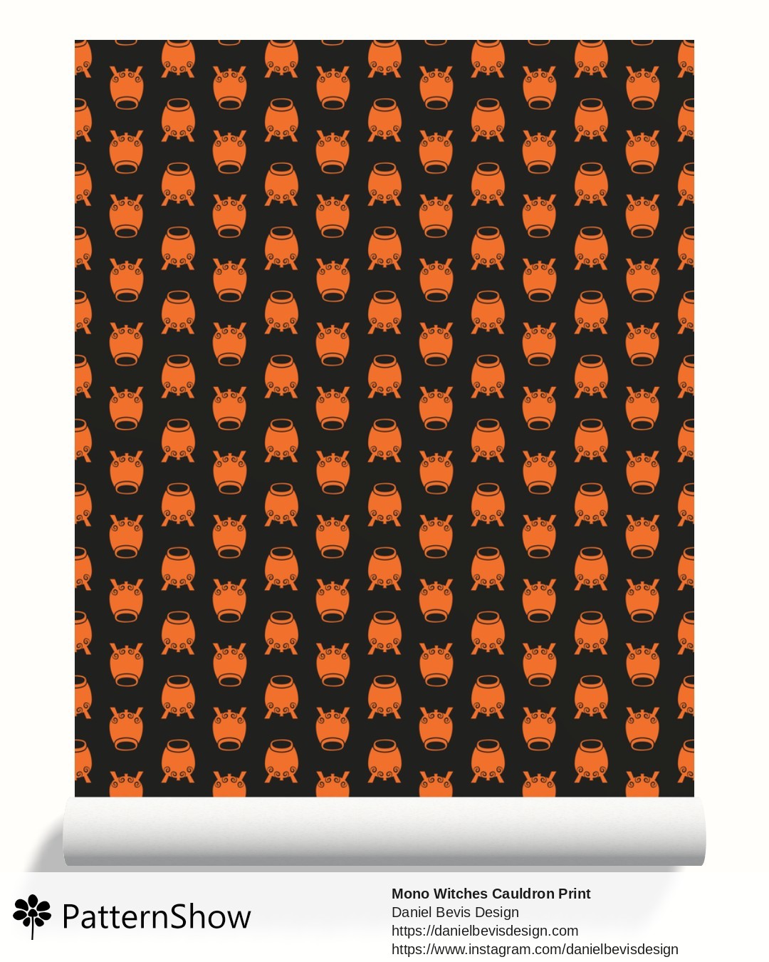 Mono Witches Cauldron Print wallpaper - Halloween Orange & Black