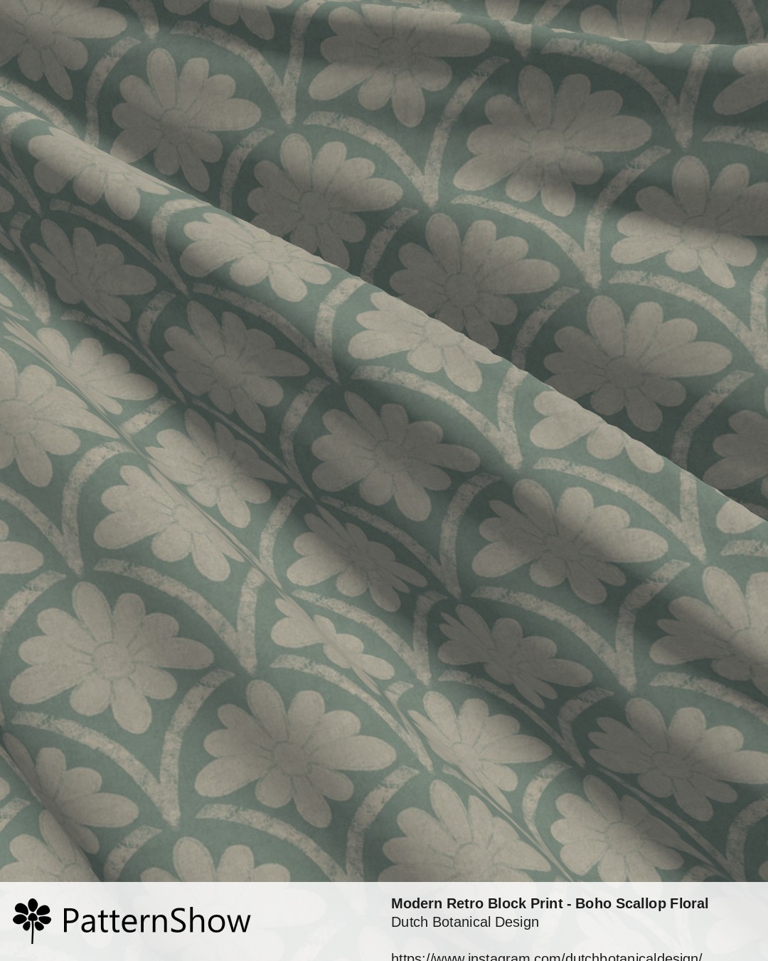 Modern Retro Block Print - Boho Scallop Floral - Small warm Terracotta red - Teal Green 