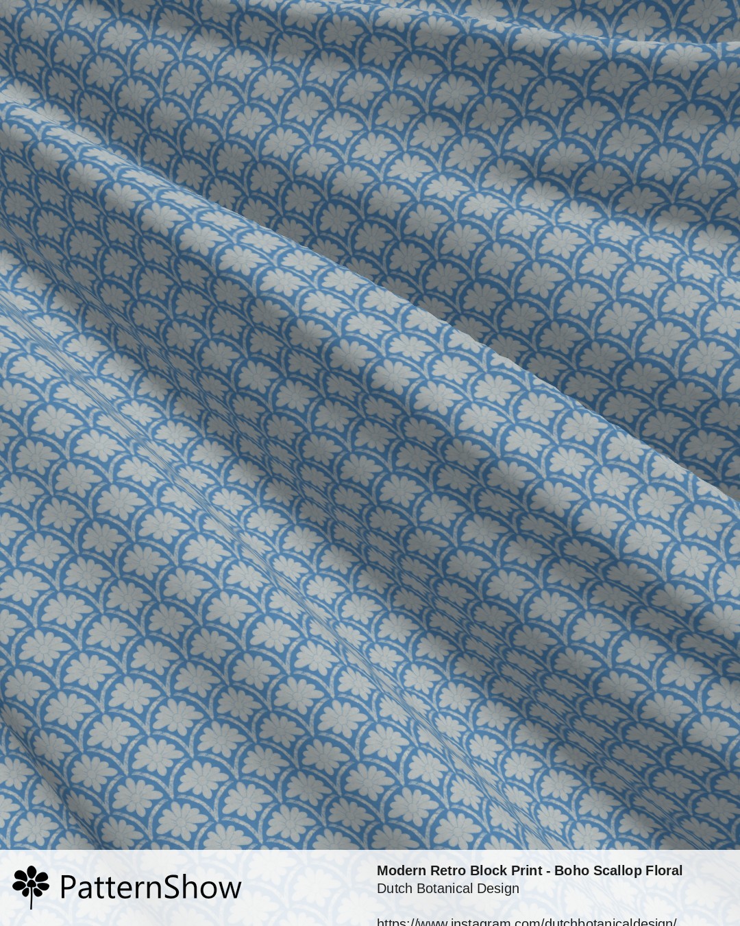 Modern Retro Block Print - Boho Scallop Floral - Small warm Terracotta red - blue