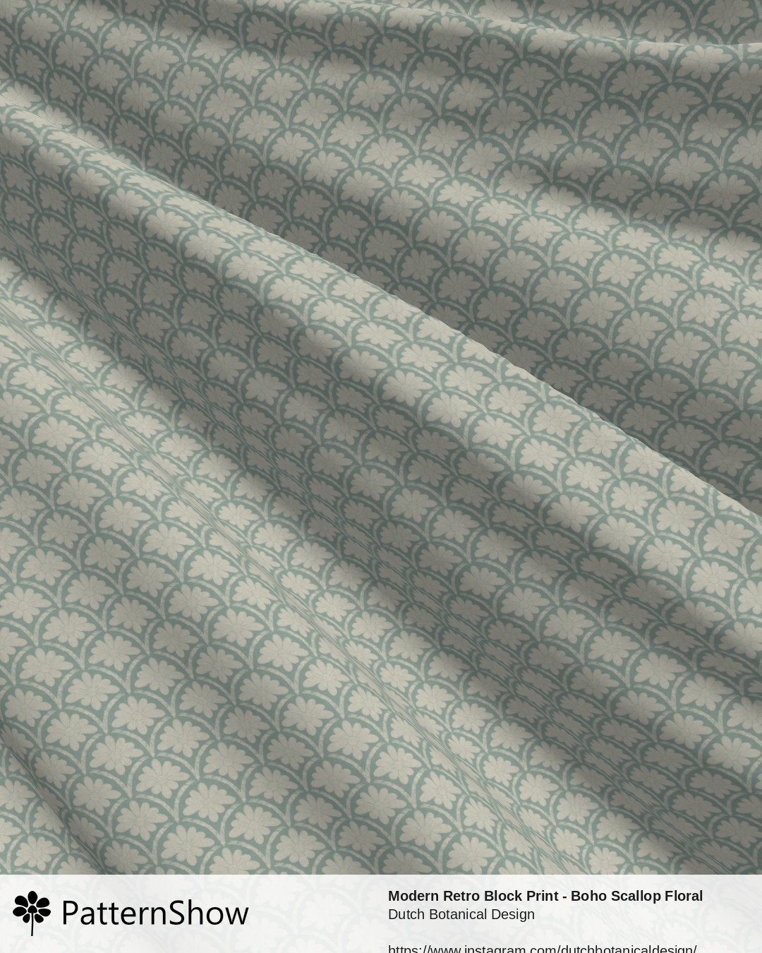 Modern Retro Block Print - Boho Scallop Floral - Small warm Terracotta red - Teal Green 
