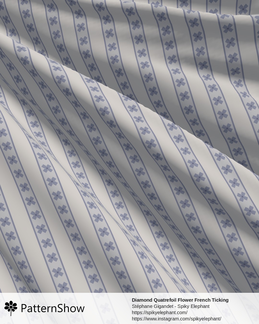 Diamond Quatrefoil Flower French Ticking Stripes - Soft Periwinkle Violet Cream