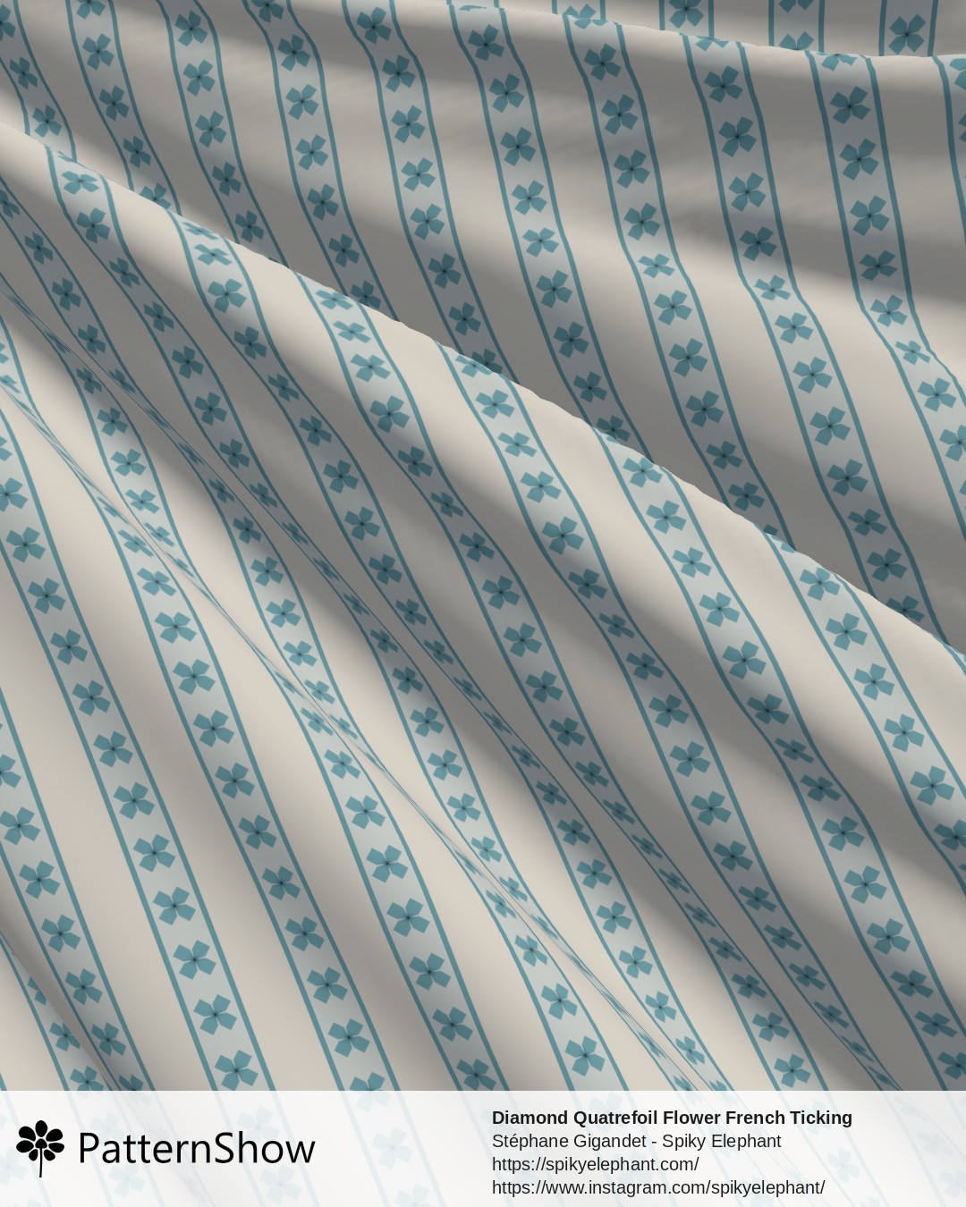 Diamond Quatrefoil Flower French Ticking Stripes - Soft Light Blue Yellow Butter Cream