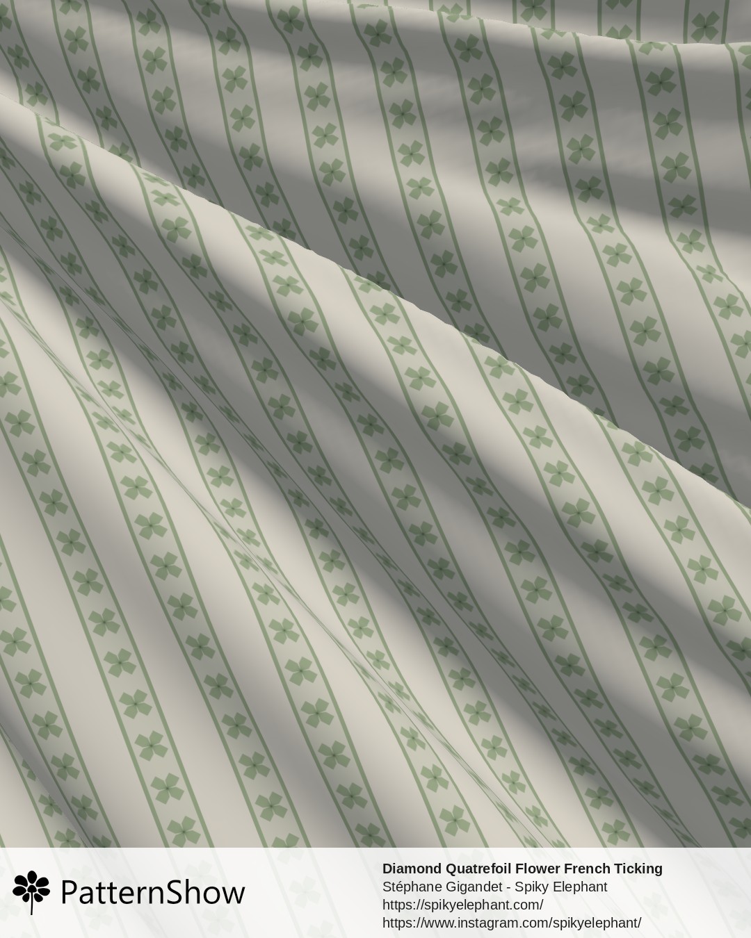 Diamond Quatrefoil Flower French Ticking Stripes - Sage Green Yellow Butter Cream