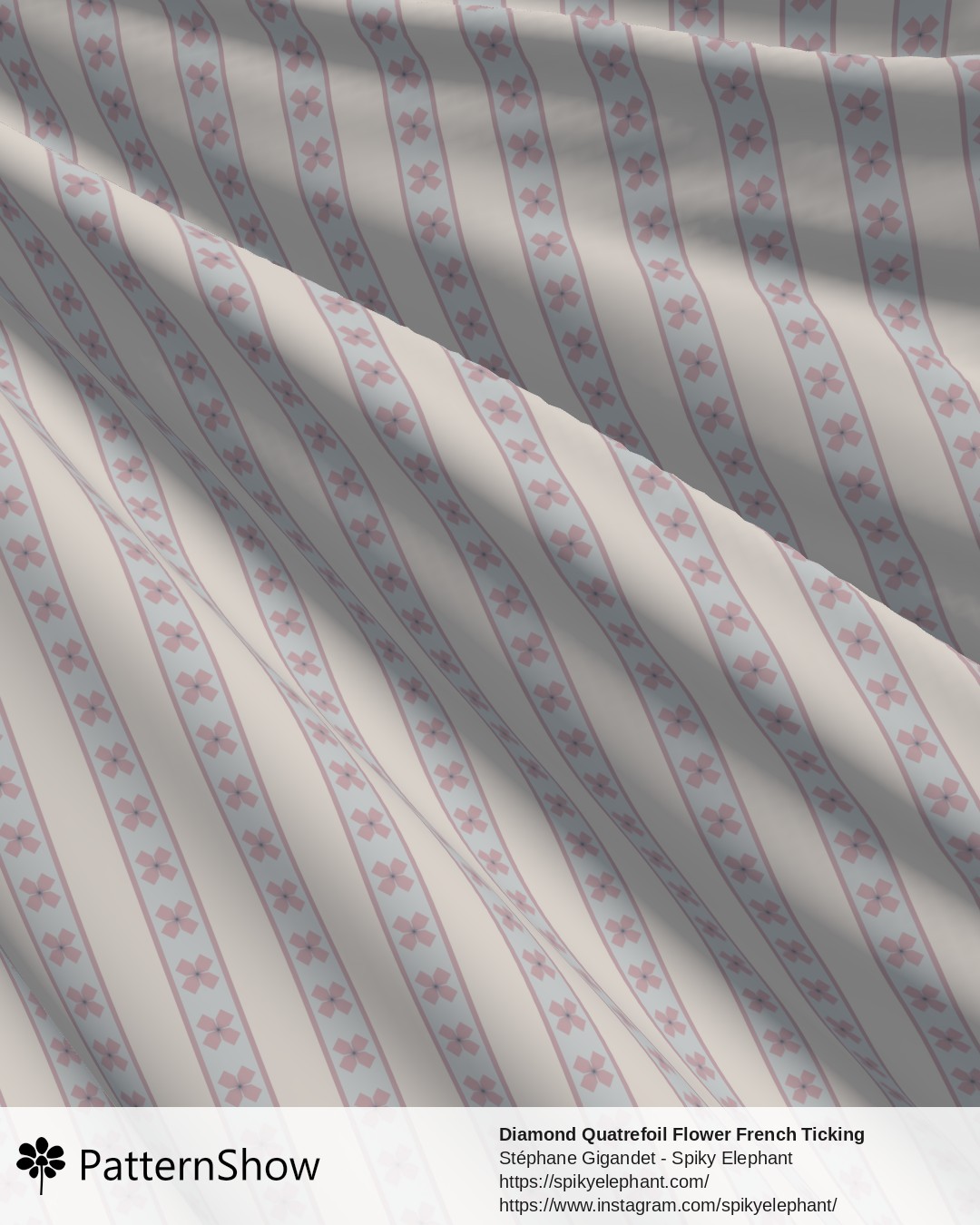Diamond Quatrefoil Flower French Ticking Stripes - Pastel Pink Blue Cream
