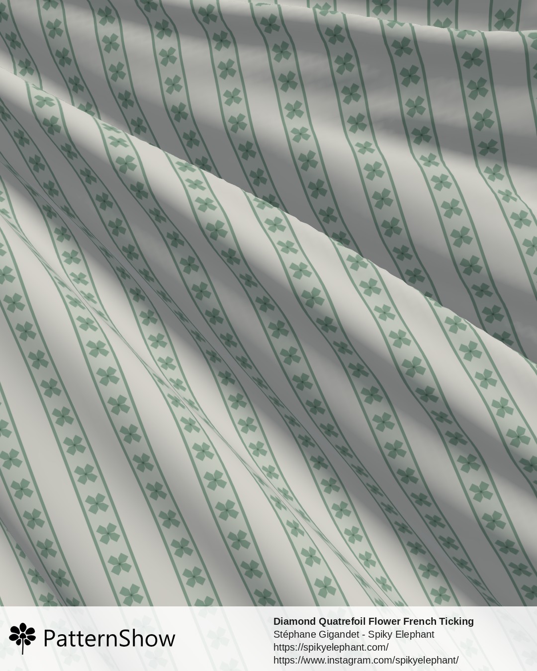 Diamond Quatrefoil Flower French Ticking Stripes - Mint Seafoam Cream