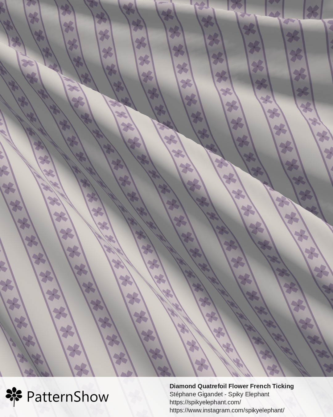 Diamond Quatrefoil Flower French Ticking Stripes - Lavender Mauve Cream