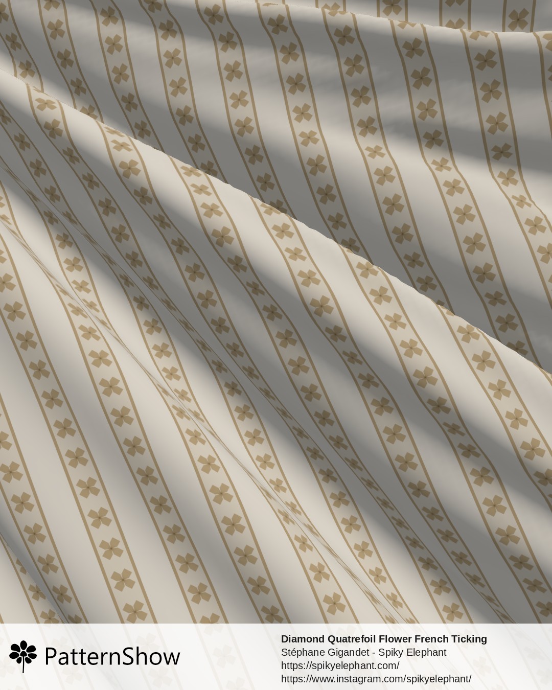 Diamond Quatrefoil Flower French Ticking Stripes - Gold Beige Cream