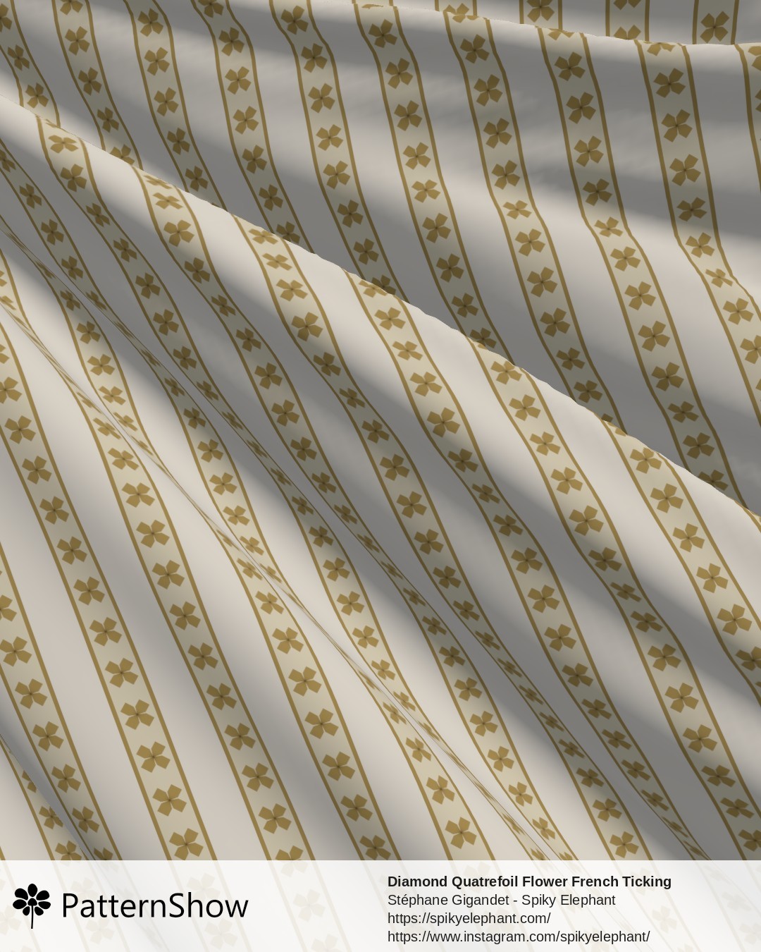 Diamond Quatrefoil Flower French Ticking Stripes - Dusty Mustard Cream