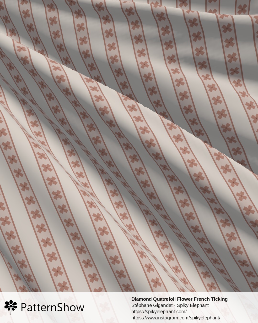 Diamond Quatrefoil Flower French Ticking Stripes - Blush Coral Cream