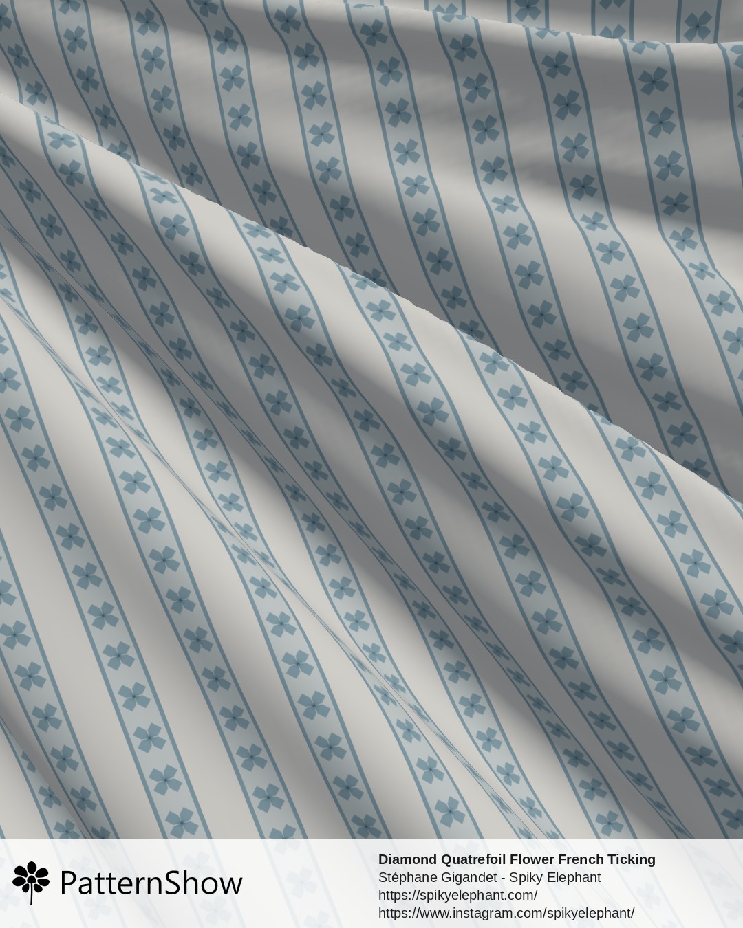 Diamond Quatrefoil Flower French Ticking Stripes - Blue Cream