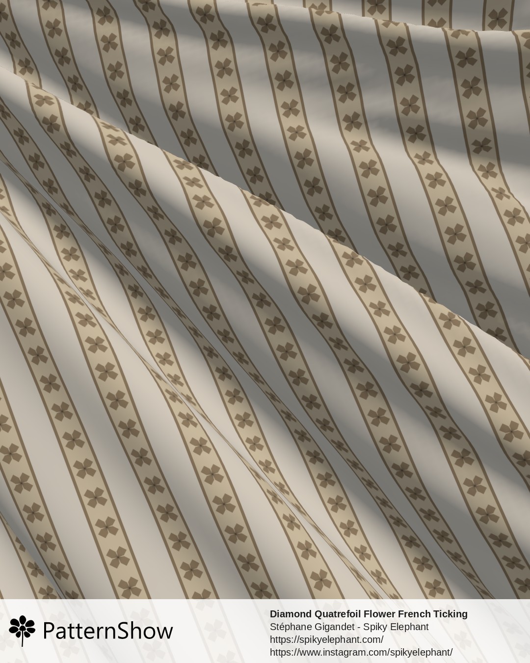 Diamond Quatrefoil Flower French Ticking Stripes - Black Brown Beige