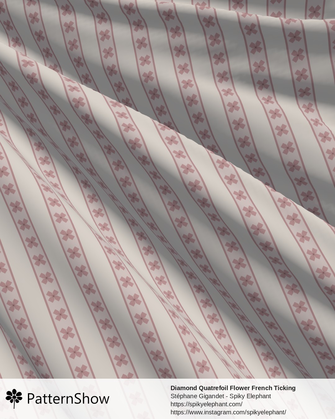 Diamond Quatrefoil Flower French Ticking Stripes - Baby Pink
