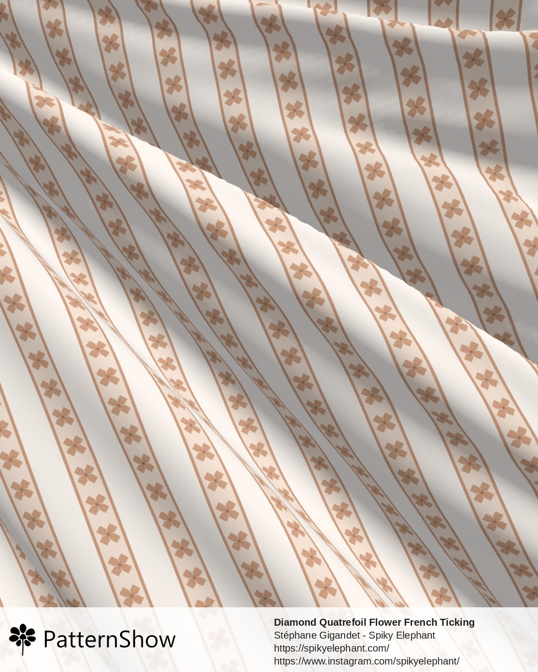 Diamond Quatrefoil Flower French Ticking Stripes - Soft Terracotta Orange Cream