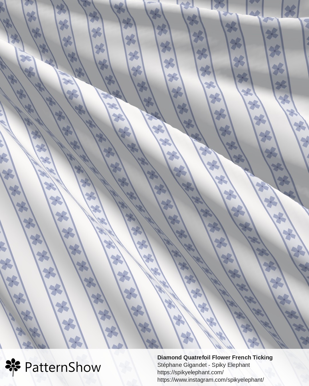 Diamond Quatrefoil Flower French Ticking Stripes - Soft Periwinkle Violet Cream