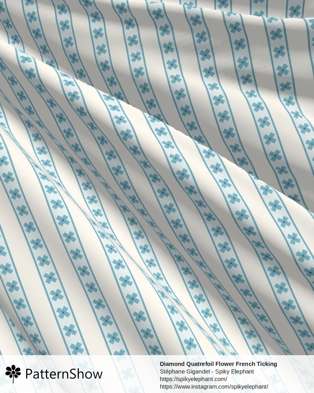 Diamond Quatrefoil Flower French Ticking Stripes - Soft Light Blue Yellow Butter Cream