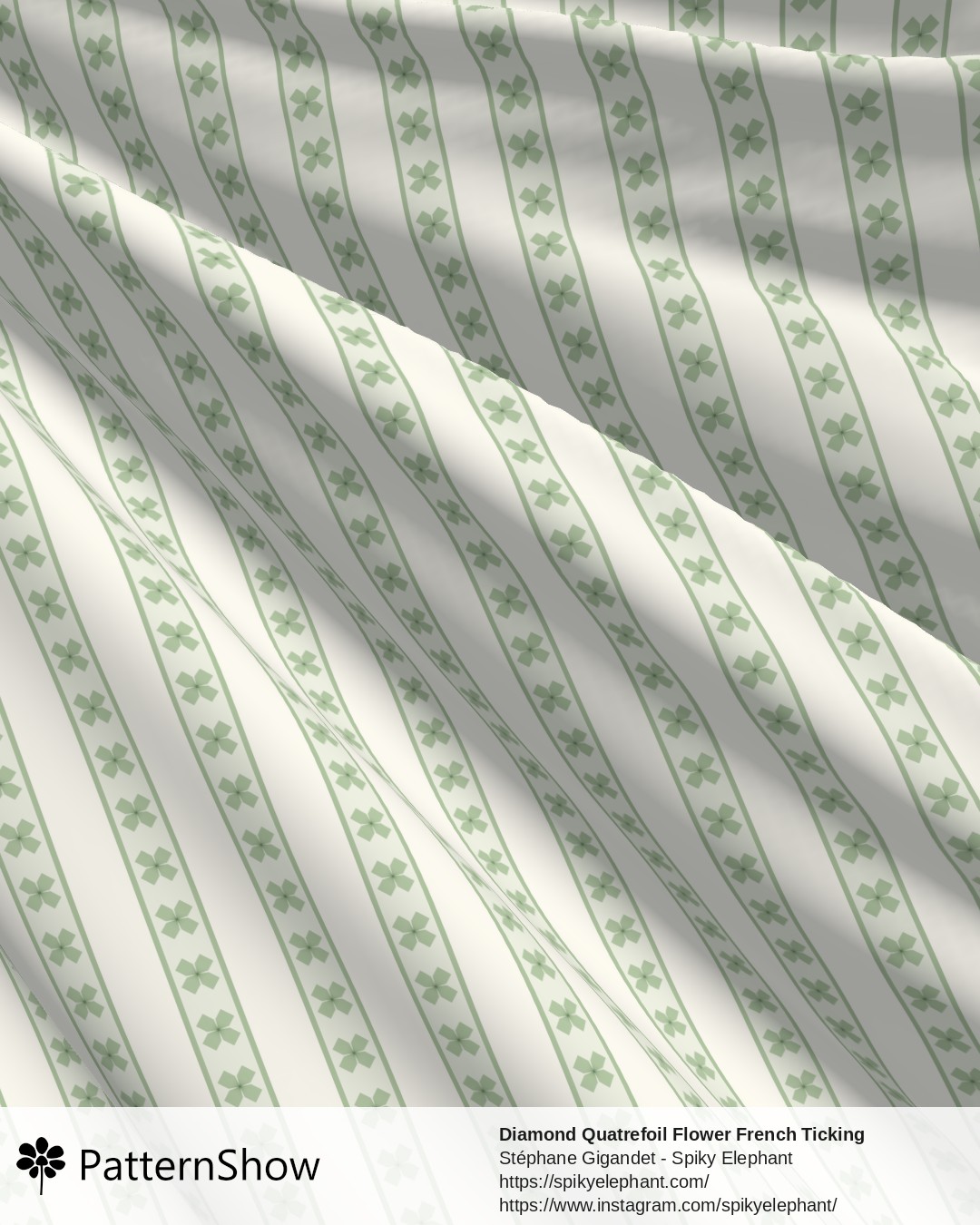 Diamond Quatrefoil Flower French Ticking Stripes - Sage Green Yellow Butter Cream