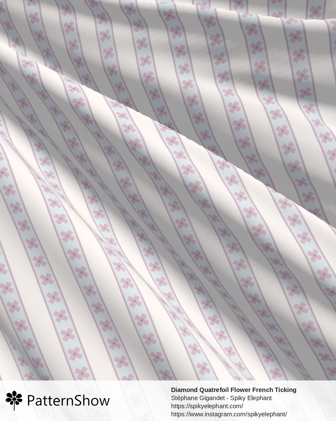 Diamond Quatrefoil Flower French Ticking Stripes - Pastel Pink Blue Cream