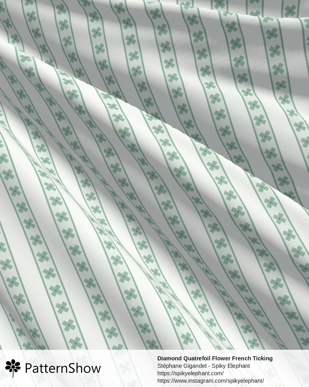 Diamond Quatrefoil Flower French Ticking Stripes - Mint Seafoam Cream