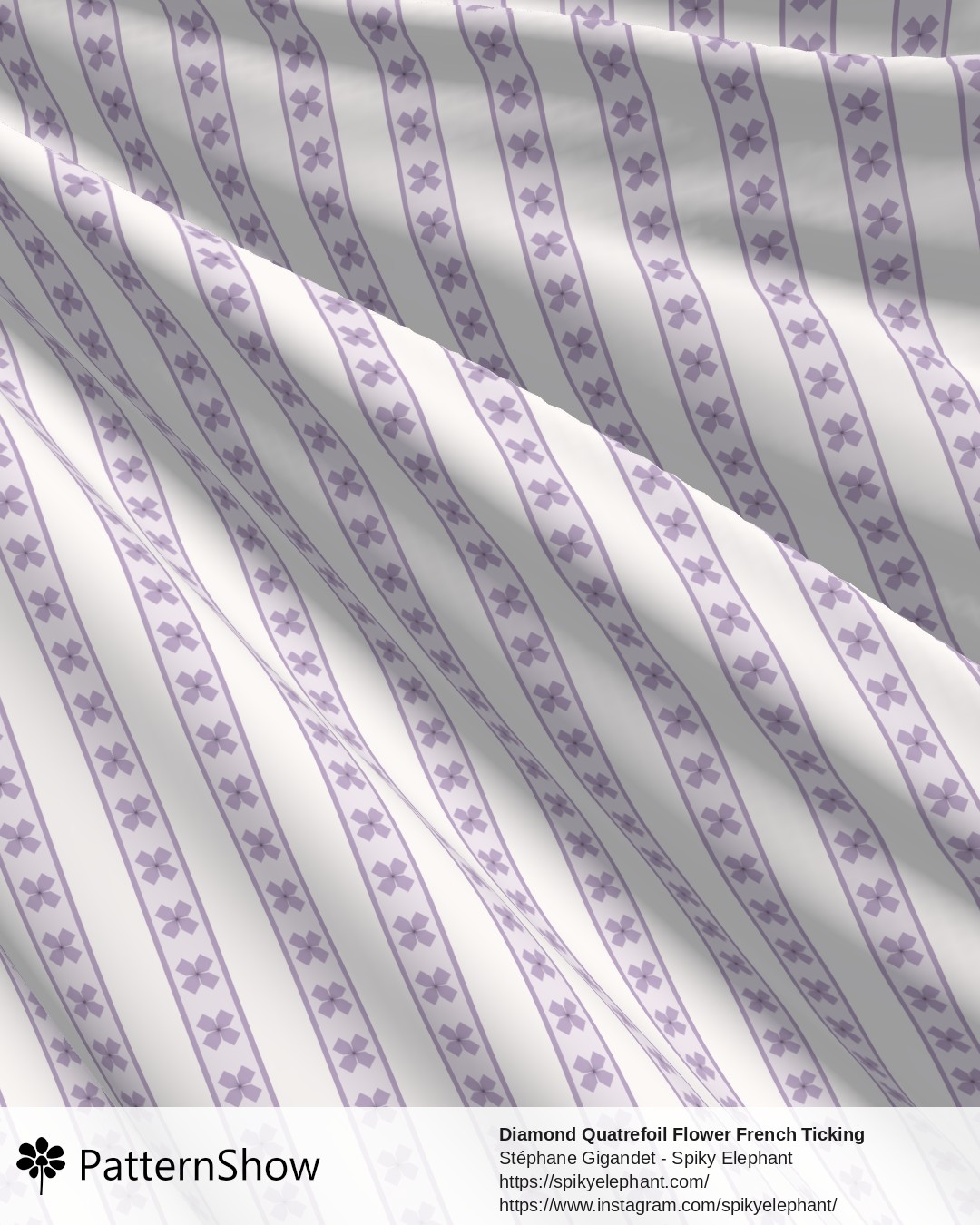 Diamond Quatrefoil Flower French Ticking Stripes - Lavender Mauve Cream
