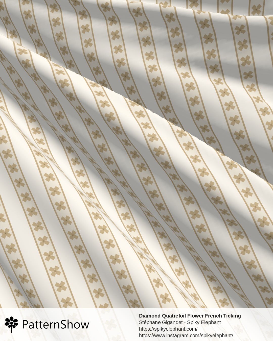 Diamond Quatrefoil Flower French Ticking Stripes - Gold Beige Cream