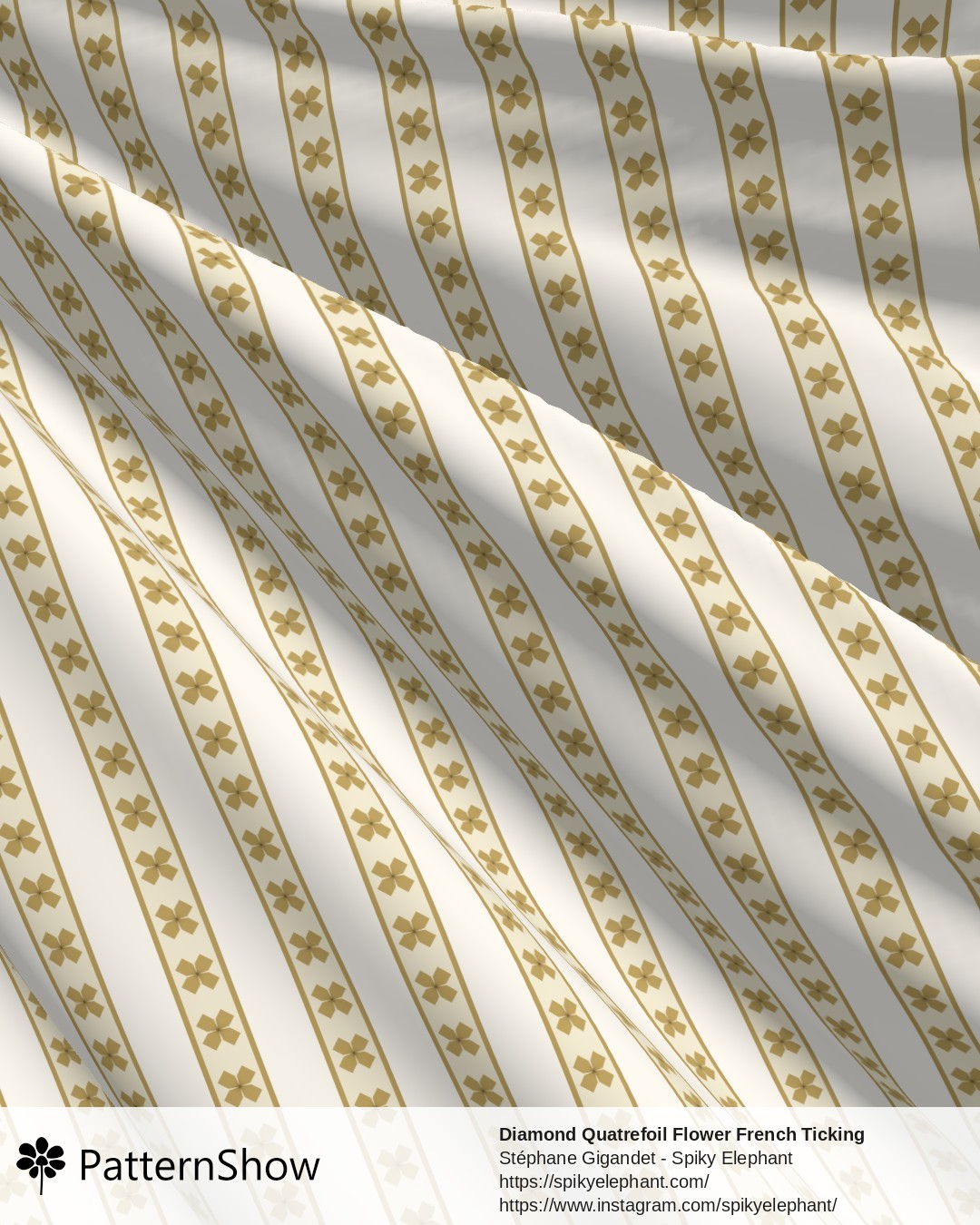 Diamond Quatrefoil Flower French Ticking Stripes - Dusty Mustard Cream