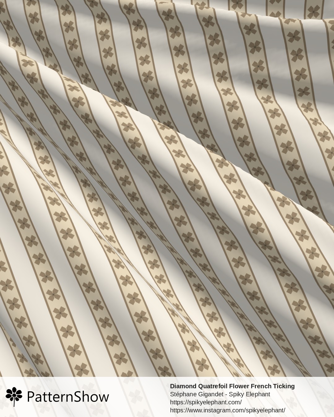Diamond Quatrefoil Flower French Ticking Stripes - Black Brown Beige