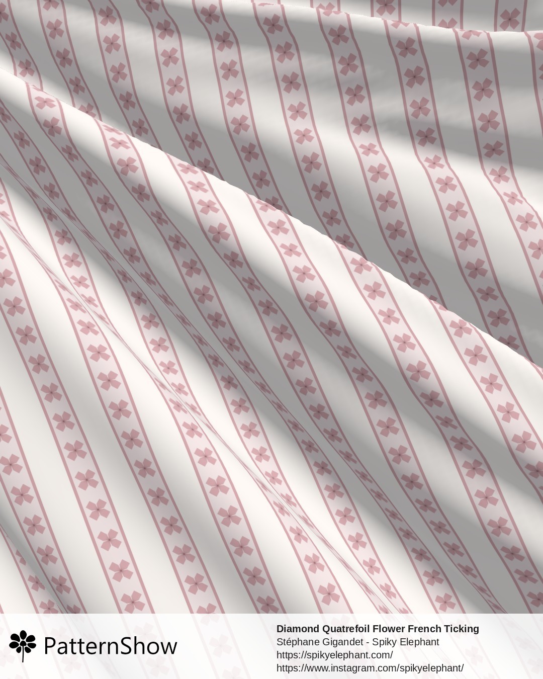 Diamond Quatrefoil Flower French Ticking Stripes - Baby Pink