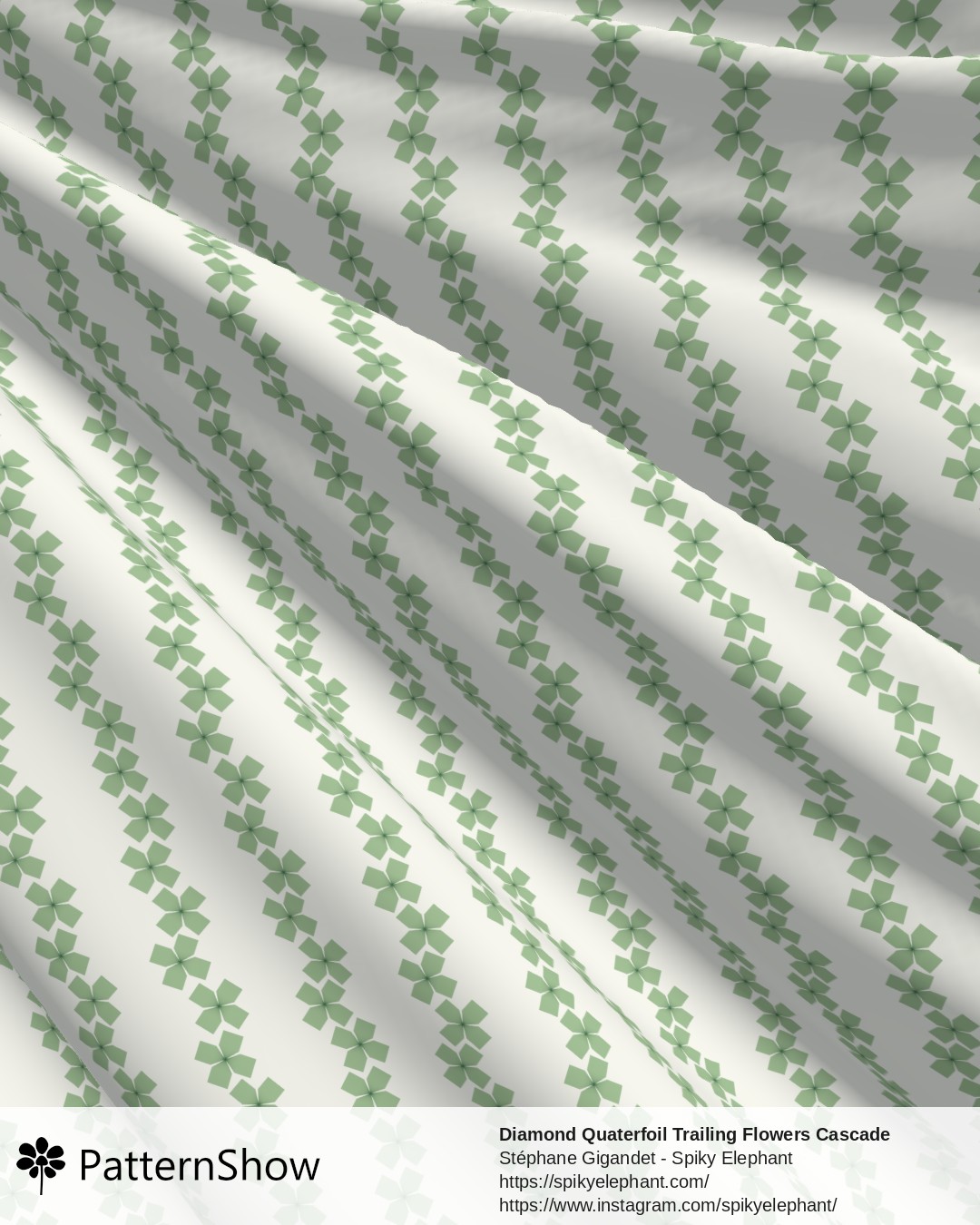 Diamond Quaterfoil Trailing Flowers Cascade - diamond-quatrefoil-trailing-flowers-cascade.green-on-green-tonal.3600x6200