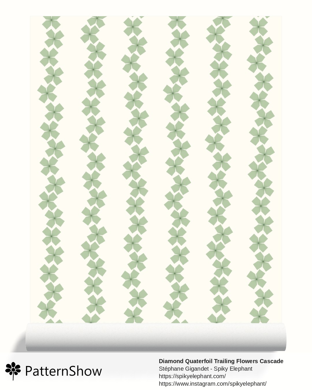 Diamond Quaterfoil Trailing Flowers Cascade wallpaper - diamond-quatrefoil-trailing-flowers-cascade.sage-green-butter-yellow-cream.3600x6200