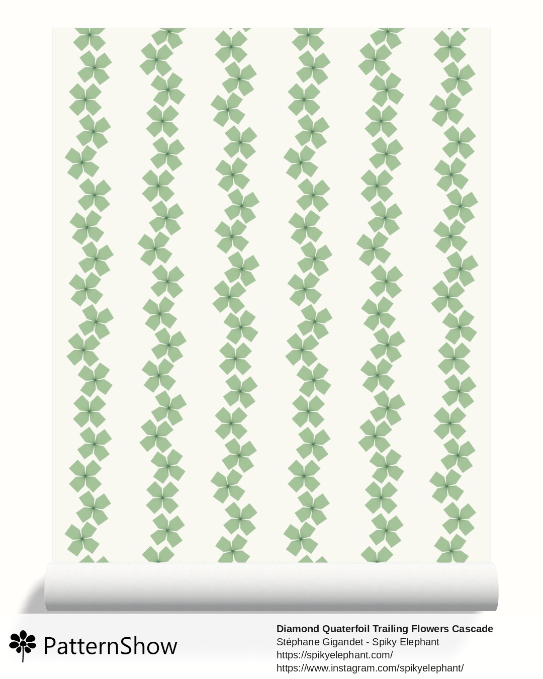 Diamond Quaterfoil Trailing Flowers Cascade wallpaper - diamond-quatrefoil-trailing-flowers-cascade.green-on-green-tonal.3600x6200