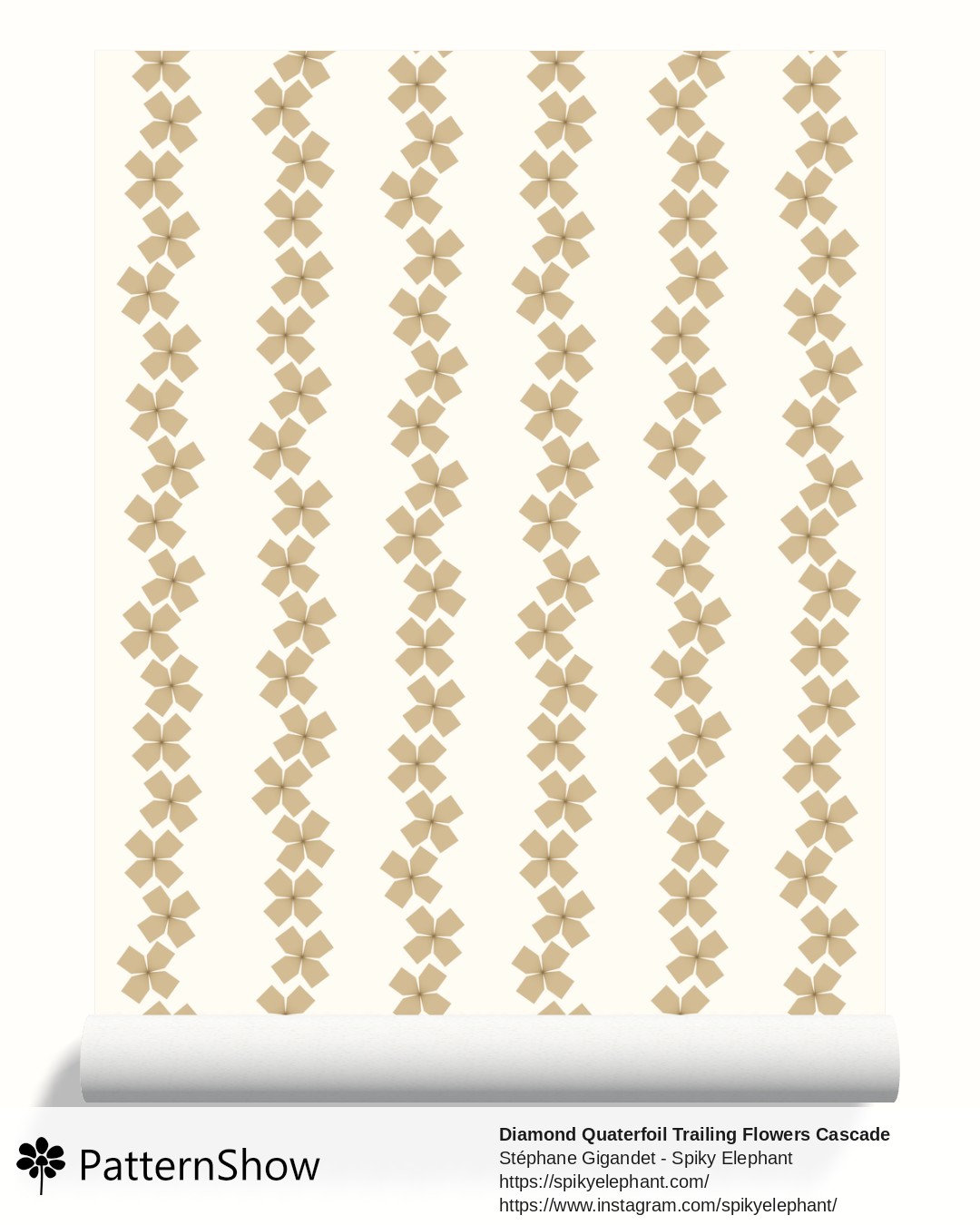 Diamond Quaterfoil Trailing Flowers Cascade wallpaper - diamond-quatrefoil-trailing-flowers-cascade.gold-beige-cream.3600x6200