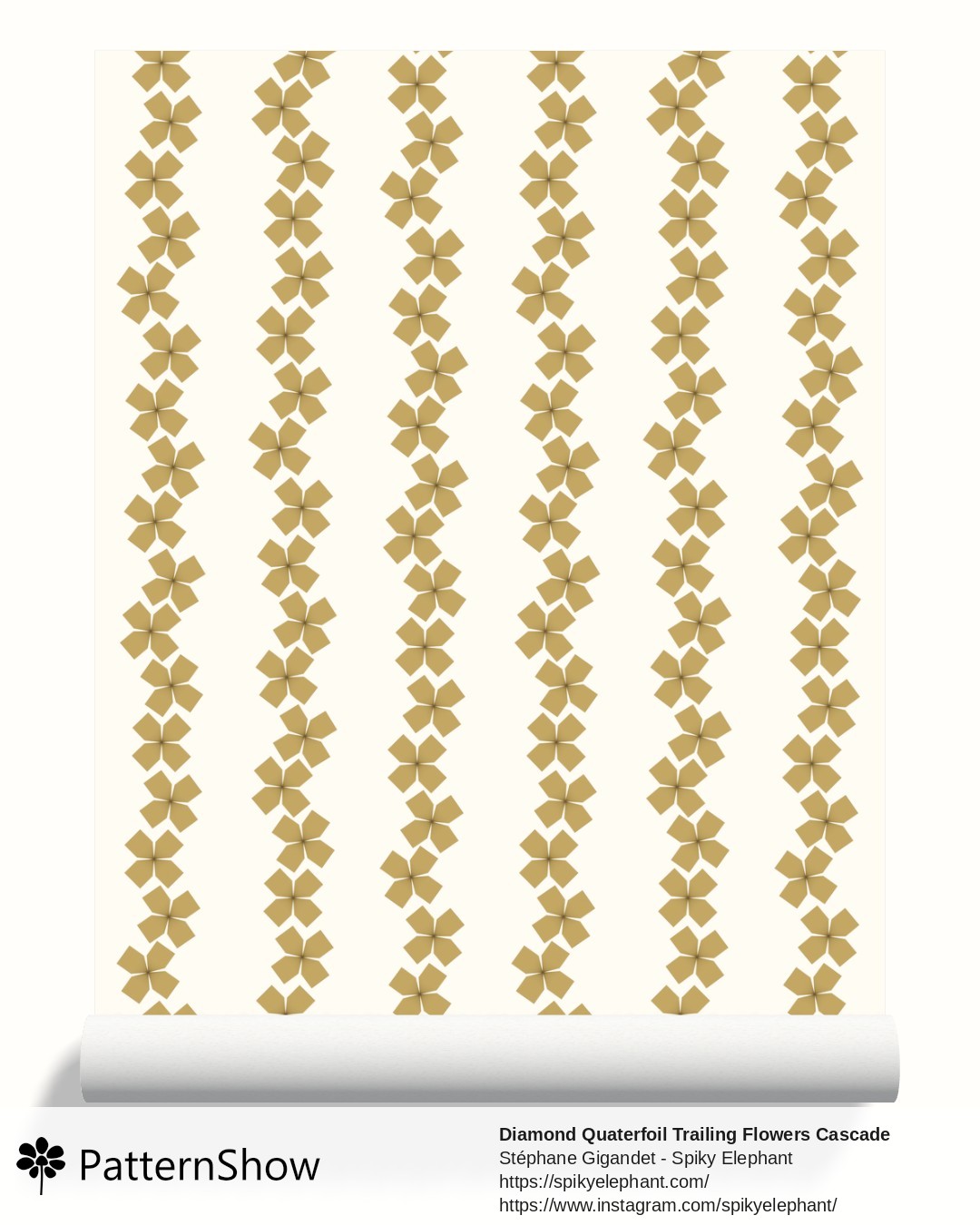 Diamond Quaterfoil Trailing Flowers Cascade wallpaper - diamond-quatrefoil-trailing-flowers-cascade.dusty-mustard-cream.3600x6200