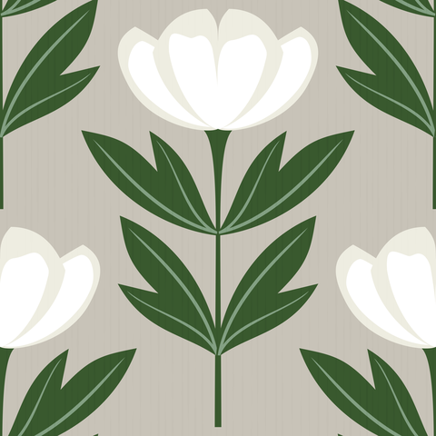 White Peony Flowers Light Beige Cream
