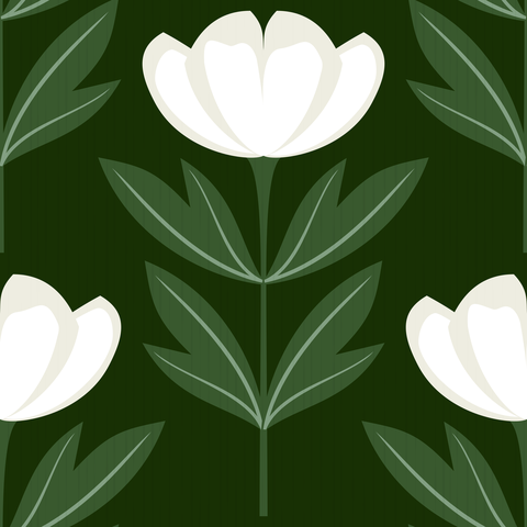 Soft White Peony Flowers Dark Sage Green