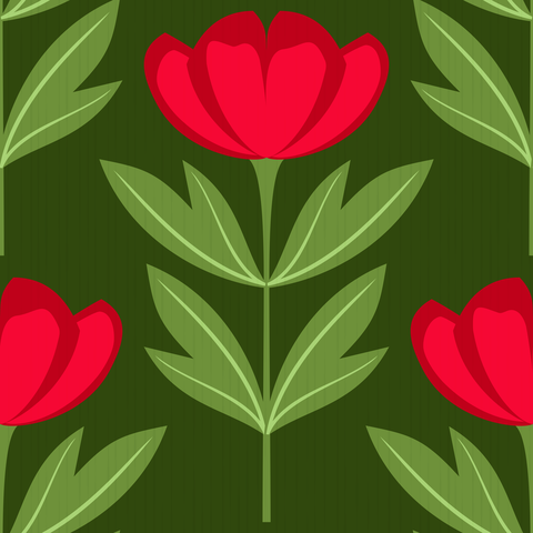 Vibrant Red Peony Flowers Forest Green