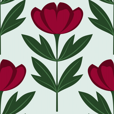 Maroon Red Peony Flowers Seafoam Green