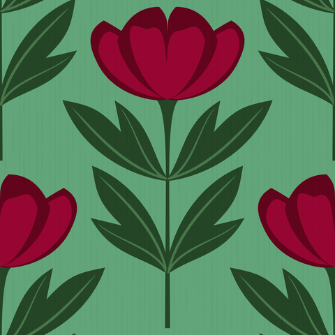Burgundy Red Peony Flowers Sea Green