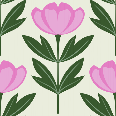 Neon Pink Peony Flowers Soft Green Cream