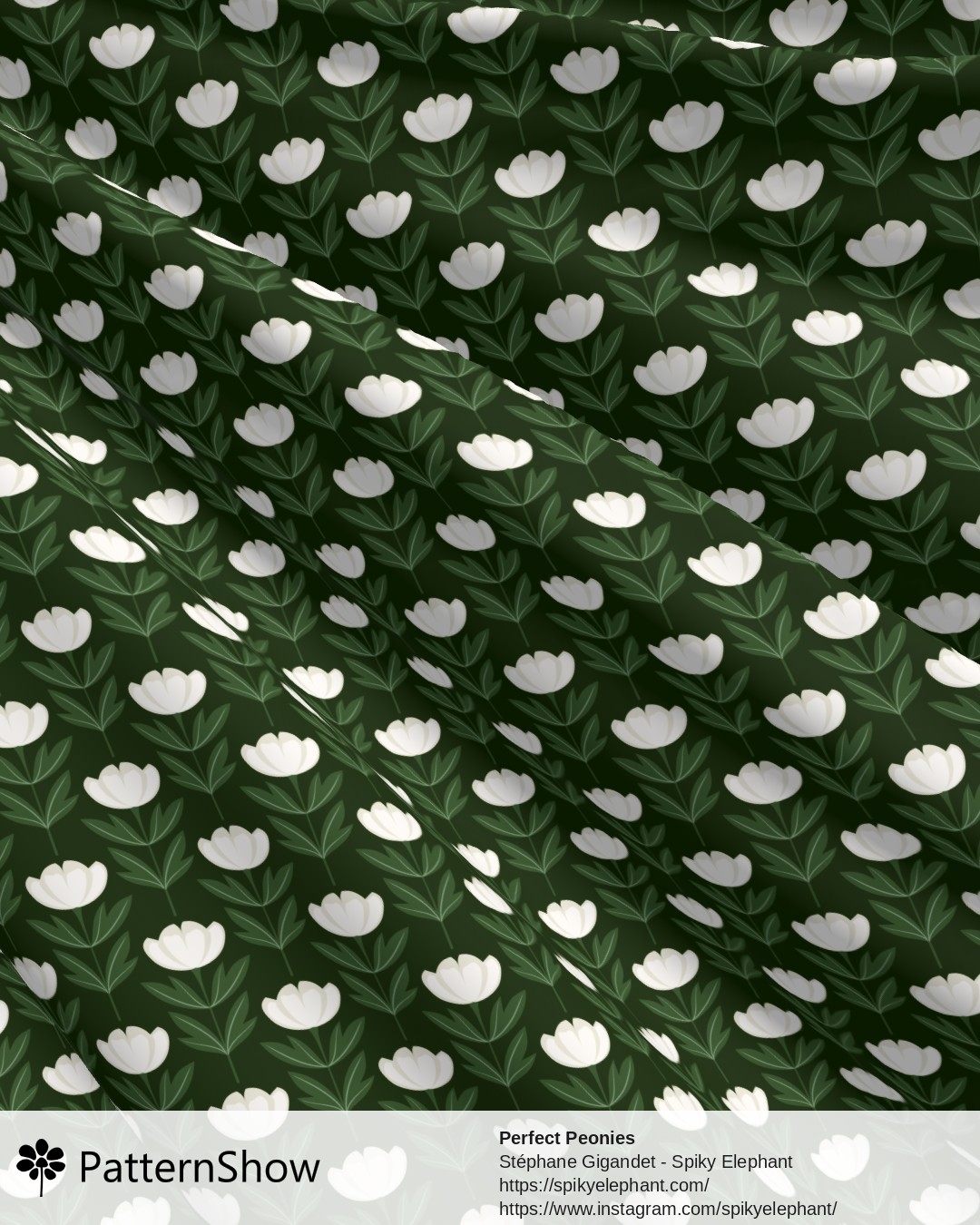 Perfect Peonies - Soft White Peony Flowers Dark Sage Green