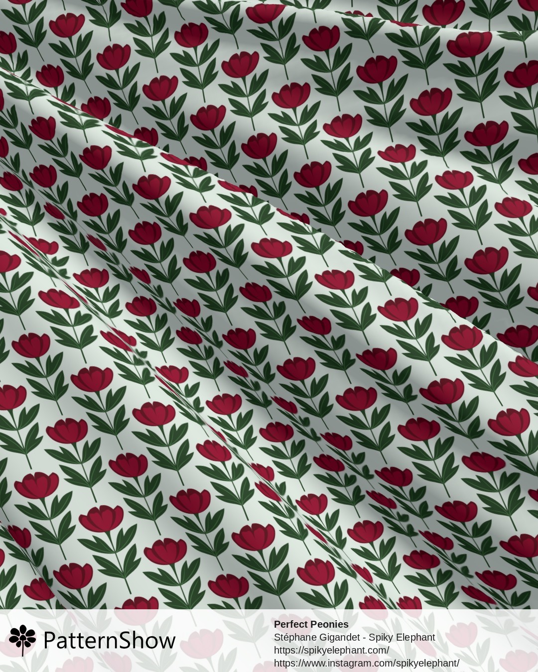 Perfect Peonies - Maroon Red Peony Flowers Seafoam Green