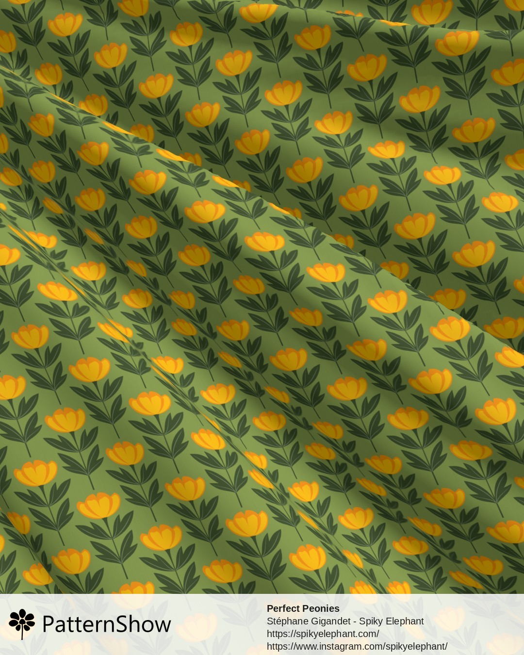 Perfect Peonies - Orange Golden Yellow Flowers Olive Green