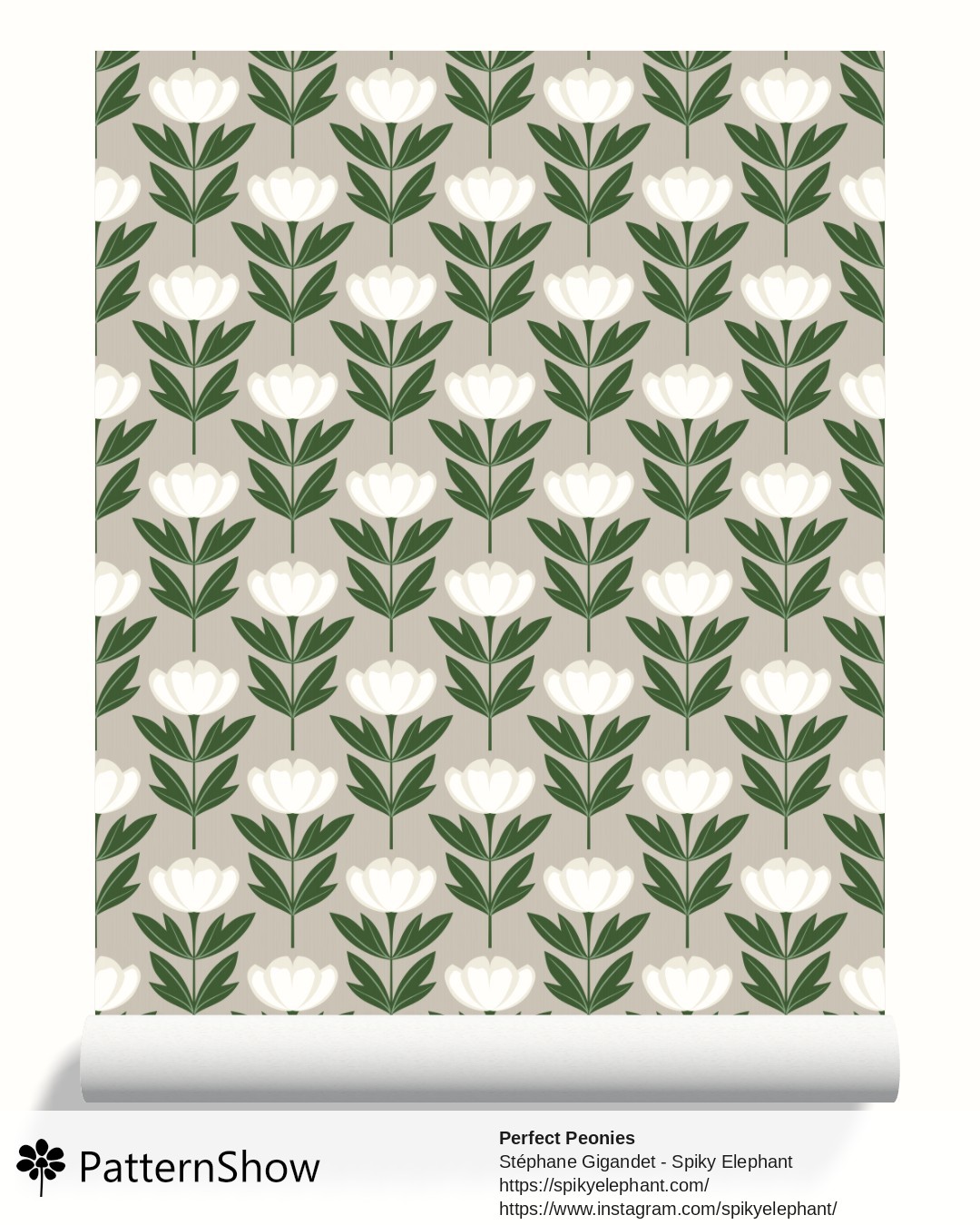 Perfect Peonies wallpaper - White Peony Flowers Light Beige Cream