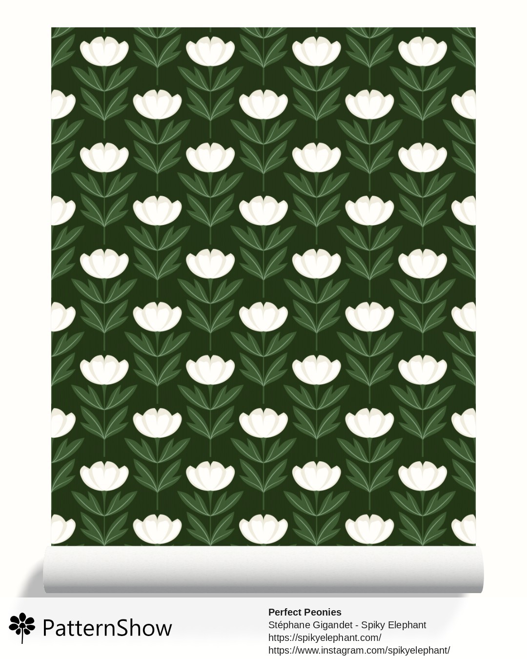 Perfect Peonies wallpaper - Soft White Peony Flowers Dark Sage Green