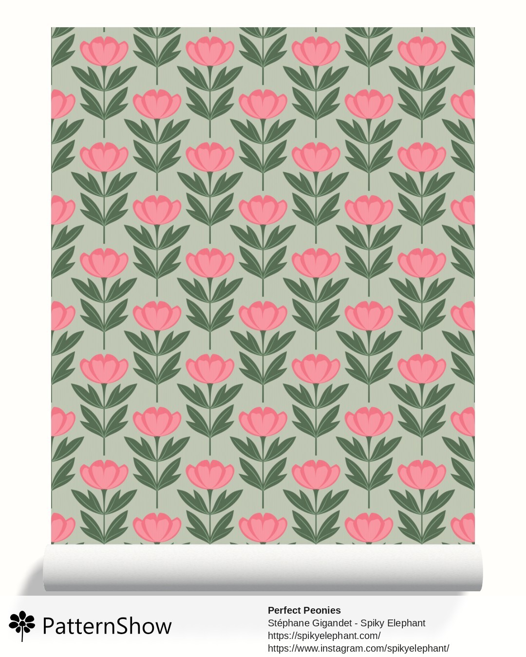 Perfect Peonies wallpaper - Rose Pink Blush Flowers Light Sage Green