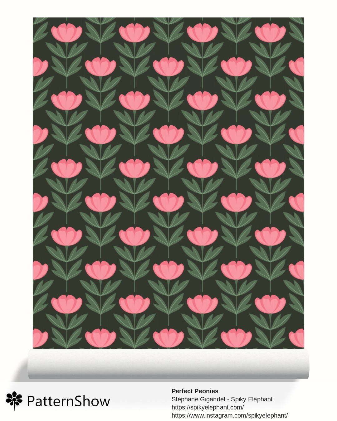 Perfect Peonies wallpaper - Rose Pink Blush Flowers Dark Sage Green