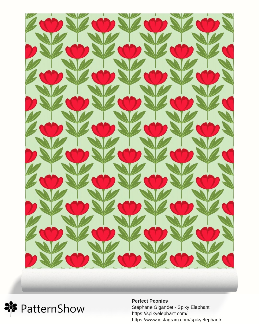 Perfect Peonies wallpaper - Bright Red Peony Flowers Green Cream