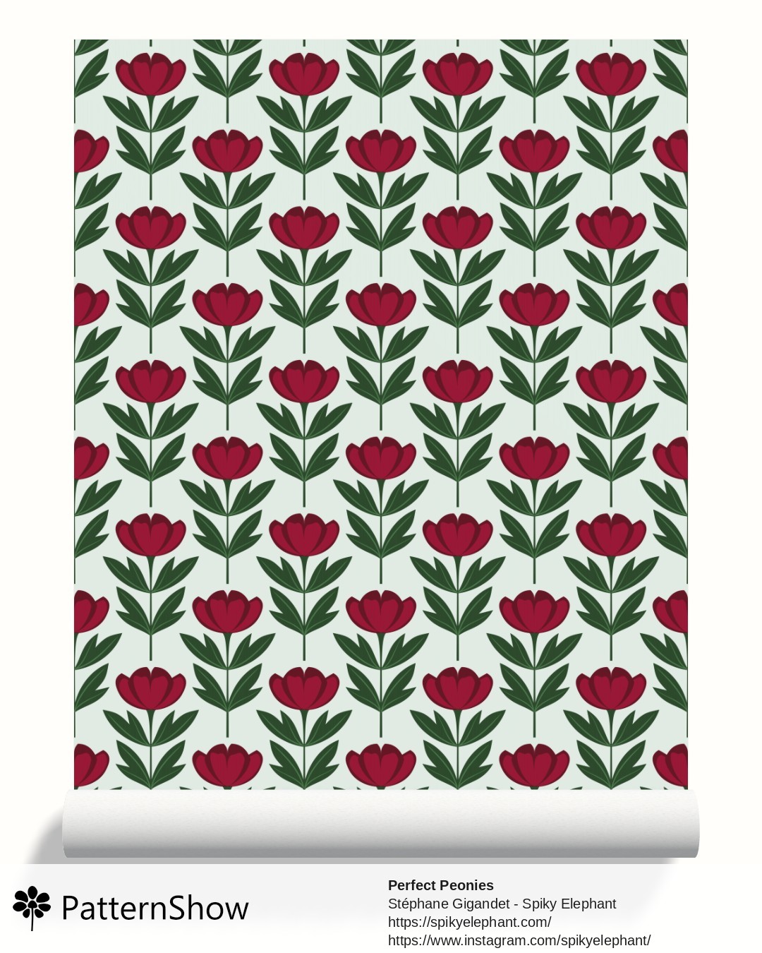 Perfect Peonies wallpaper - Maroon Red Peony Flowers Seafoam Green