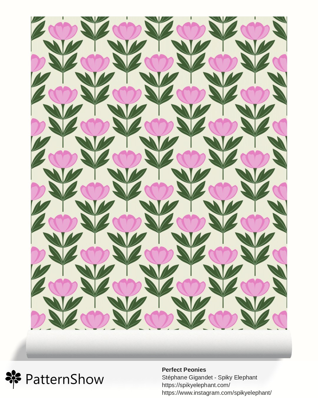 Perfect Peonies wallpaper - Neon Pink Peony Flowers Soft Green Cream