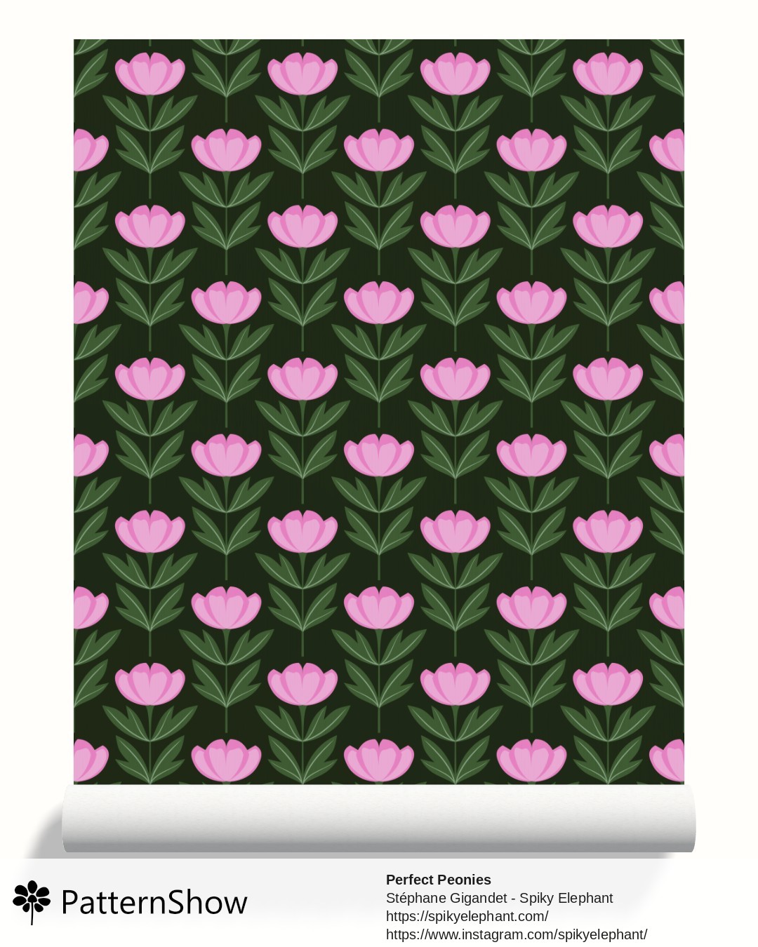 Perfect Peonies wallpaper - Neon Pink Blush Peony Flowers Dark Green